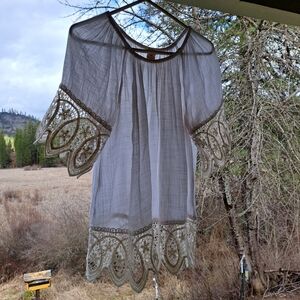 Elegant White Lace Trim Blouse XS Sundance Boho Hippie